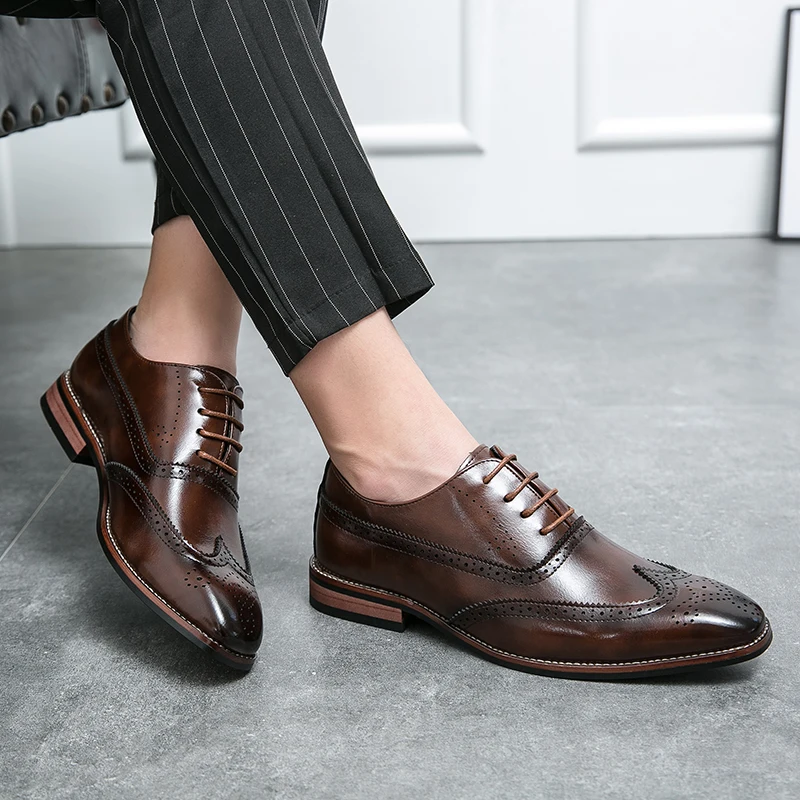 Men New Block Leather Shoes Classic Fashion High Quality Design Luxury Social Men's Shoes Black Brown Size 38-48 Men