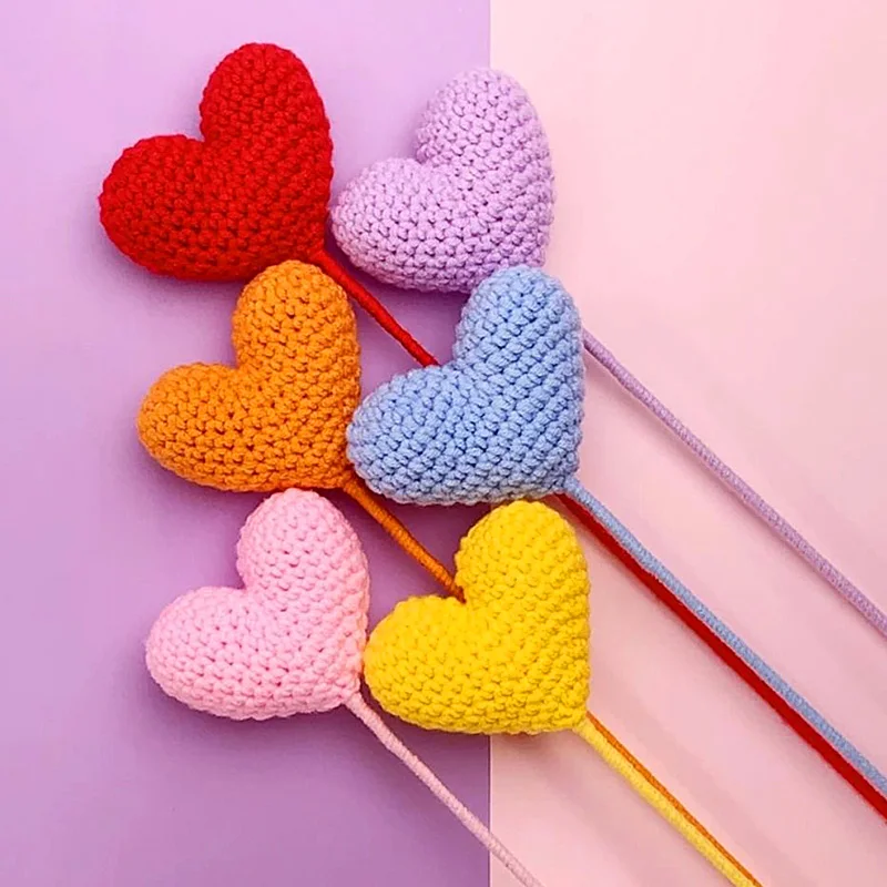1PC 40cm 8Colors Knitted Heart Shape Flowers Hand Woven Crochet Wedding Party Birthday Teachers' Valentine's Day Decor Gift knitting supplies knitting material weaving tools