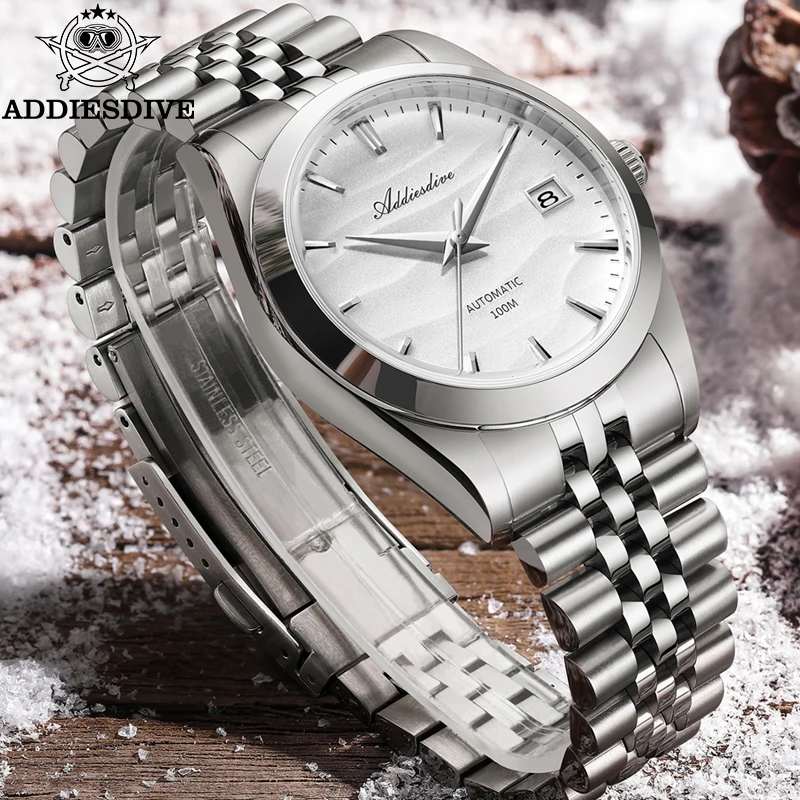 ADDIESDIVE 39mm Simple Automatic Mechanical Watches Desert Dial NH35A Stainless Steel Bubble Mirror Glass Men's Dive WristWatch