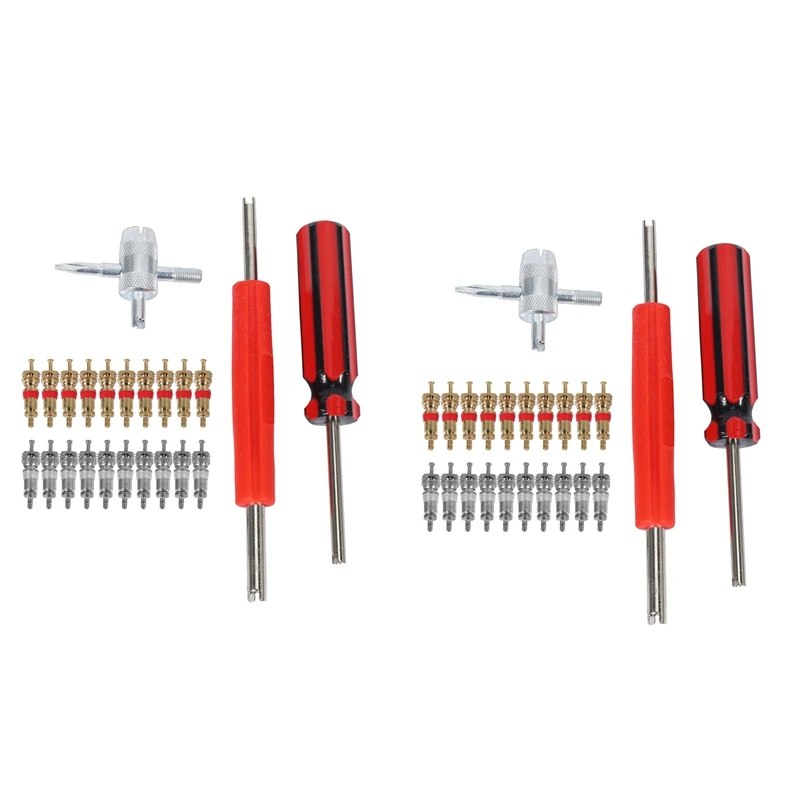 Valve Core Tool Set 40Pcs Valve Cores, 4 Way Valve Tool, Dual Single