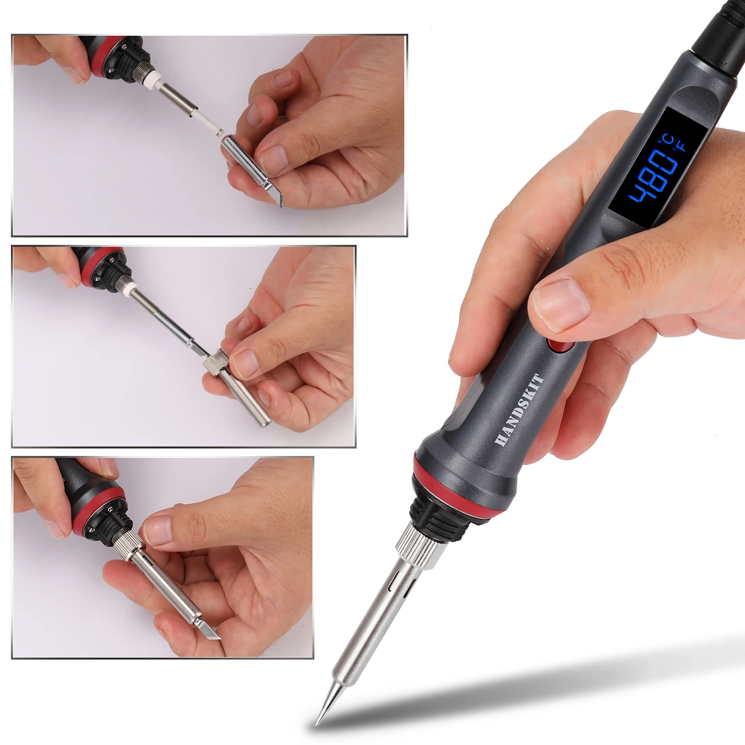 HANDSKIT 90W LED Digital Soldering Iron Adjustable Temperature Electric Soldering Iron 4 Wire Core Welding Tools Electric Tools lincoln electric ac 225 arc welder