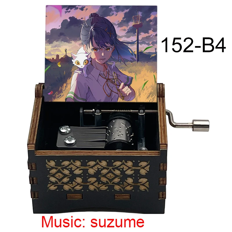 Anime Suzume No Tojimari Color Print Black Wooden Music Box Gift for Fans Souvenir Friends Birthday Christmas Party New Year