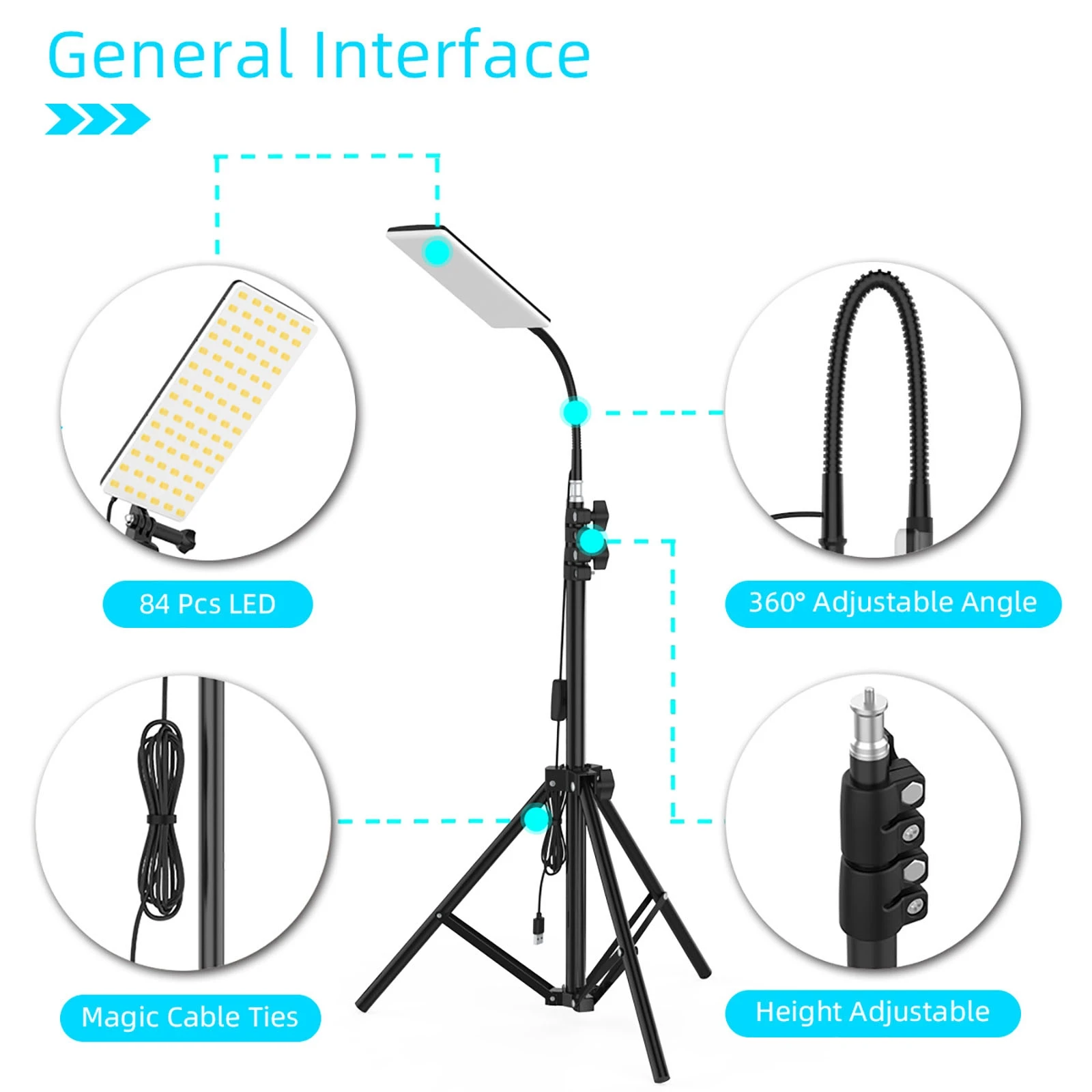 Camping Light Outdoor Tripod Adjustable Height Photography Stand Fill Light USB 5V Power Supply Charge for Camping BBQ