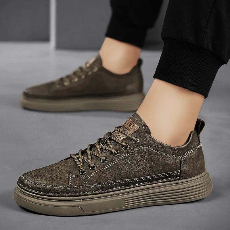 

Men Sneakers Spring Autumn Lace-Up Casual Shoes 2023 Work Shoes for Men All-Match Shallow Solid Colors Sneakers Tenis Masculino