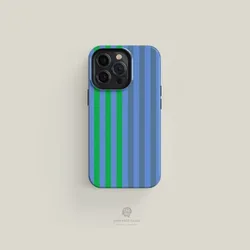 Two-Tone Blue & Green Striped Magnetic Phone Case with Acrylic & TPU Design for iPhone 12 Pro (Two in One Magsafe)