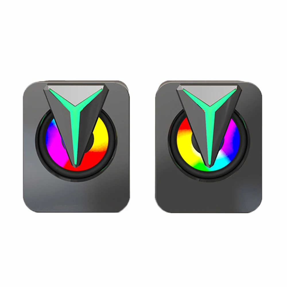 미니 컴퓨터 스피커 USB 유선 3D 스테레오 사운드 서라운드 라우드 스피커, 데스크탑 PC 노트북 홈 시어터에 적합, LED 조명 포함
