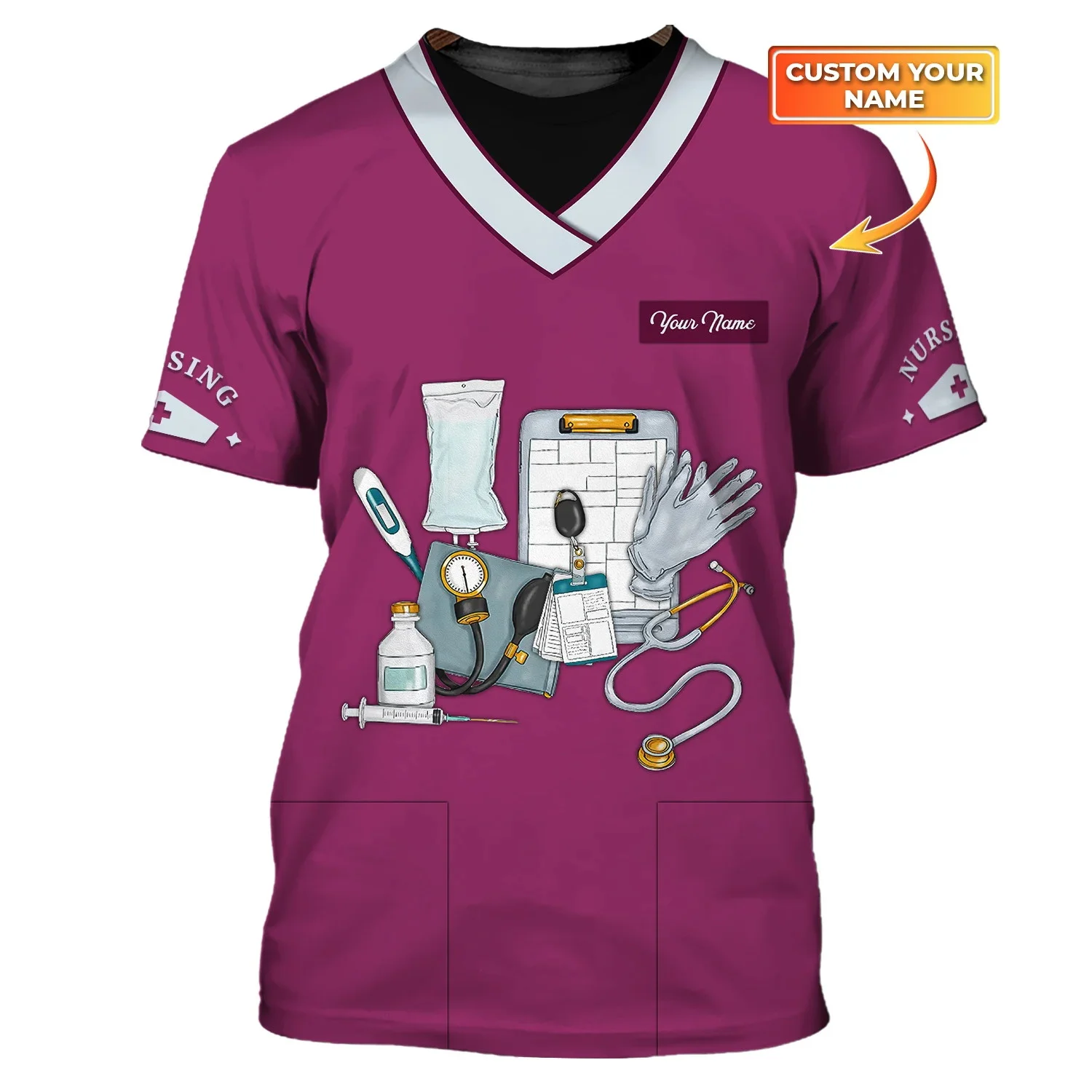 2025, Sommer-Herren-T-Shirt, Pflegewerkzeuge, personalisiertes 3D-gedrucktes Unisex-T-Shirt, Krankenschwester-Uniform, medizinische Peelings, lila T-Shirt DW186 – Detail 26