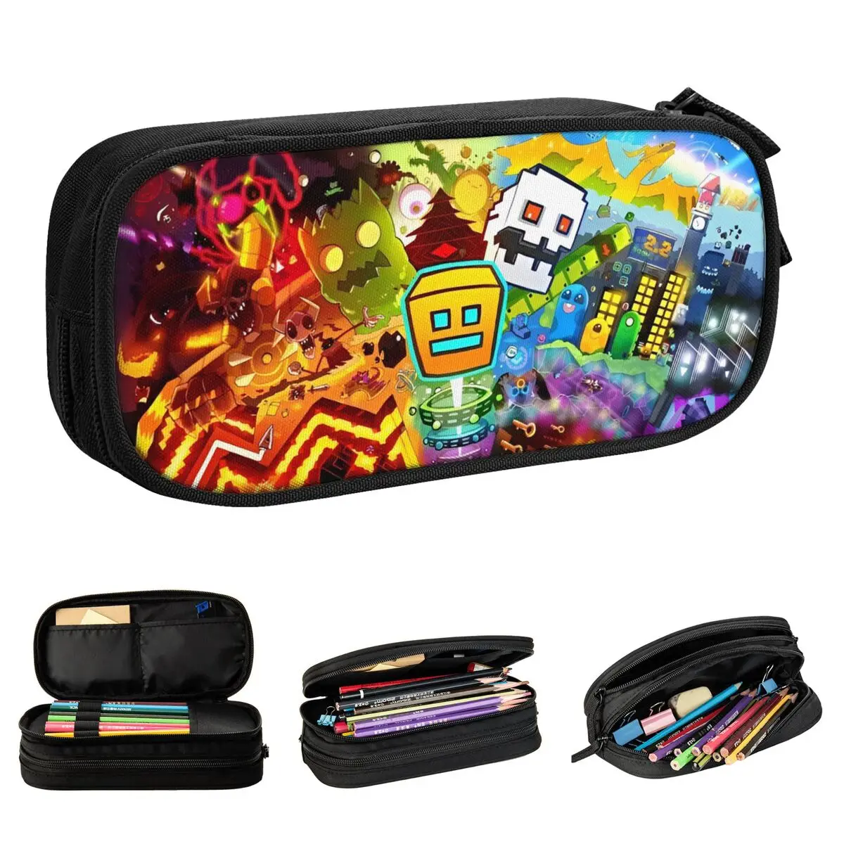 Game Geometry Dash Pencil Cases Geometric Dash Pen Storage Bag Girl Boy Large Storage School Supplies Zipper Pencil Pouch