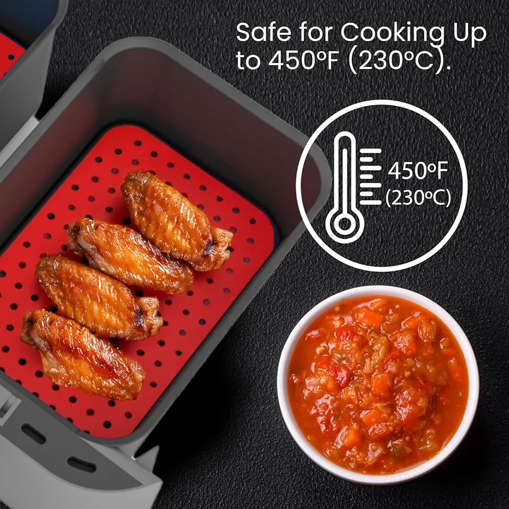 Rectangle Silicone Airfryer Liner for Dual Basket Fryer Easy to Clean AirFryer Accessories Non-Stick Parchment Paper Replacement