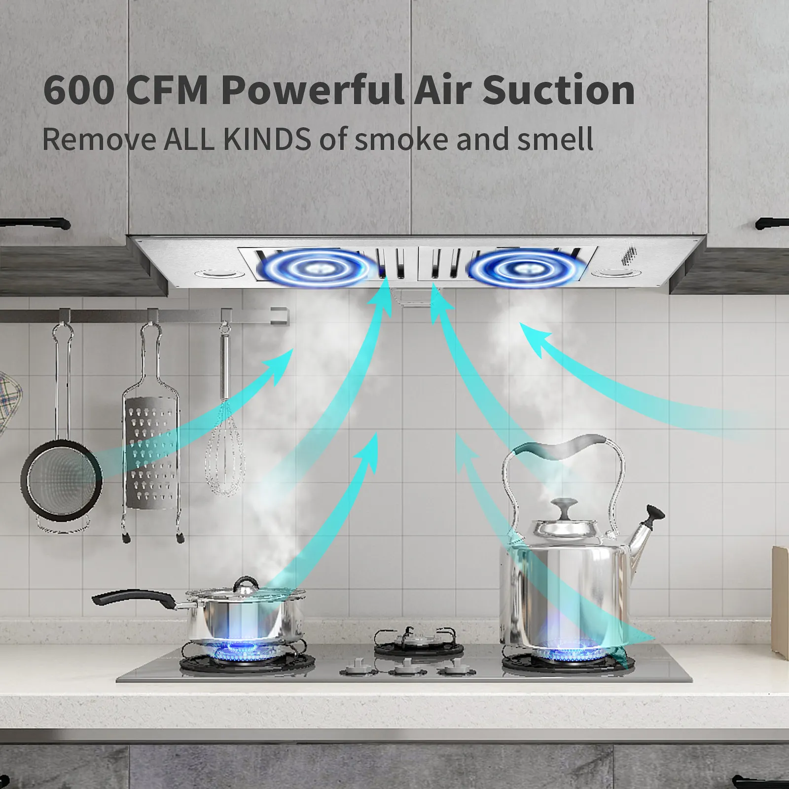Tieasy 30 inch 600 CFM Built-in Cabinet Convertible Venting with LED Lights 3-Speed Fan Kitchen Range Hood USYS0675B 4