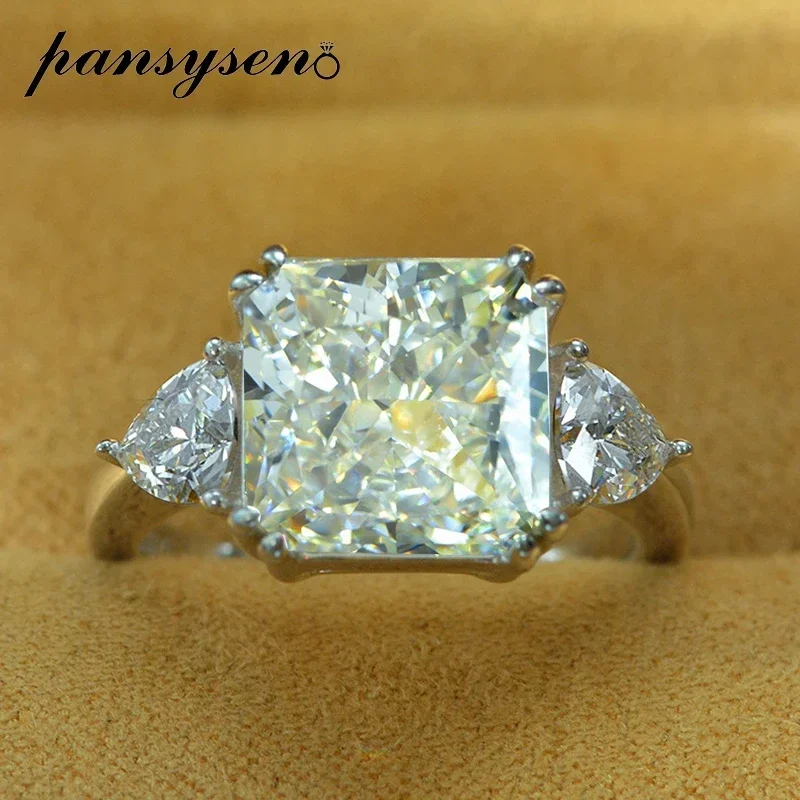 Trendy 100% 925 Sterling Silver 10MM Crushed Ice Cut G Color High Carbon Diamond Wedding Engagement Rings for Women Fine Jewelry