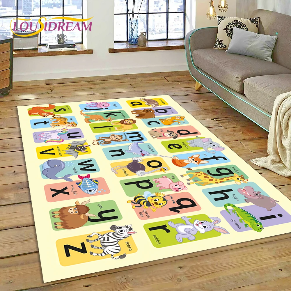 Tapis alphabet ABC pour enfants, éducation précoce, bande dessinée, zone de jeux pour enfants, salon, chambre à coucher, canapé, polymères non alds