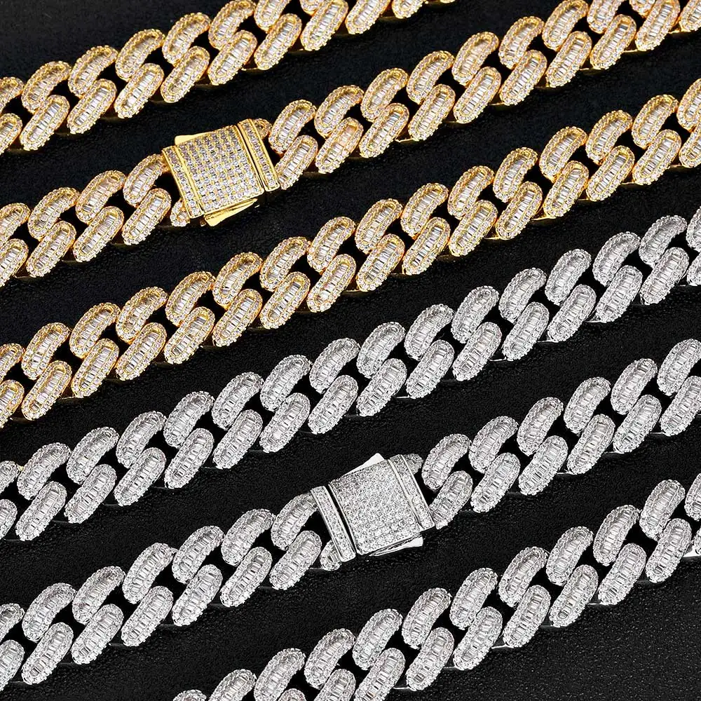 12MM Miami Princess Cut Rectangl CZ Cuban Link Necklace for Women Gold Silver Color Luxury Diamond Cuban Choker Iced Out Jewelry