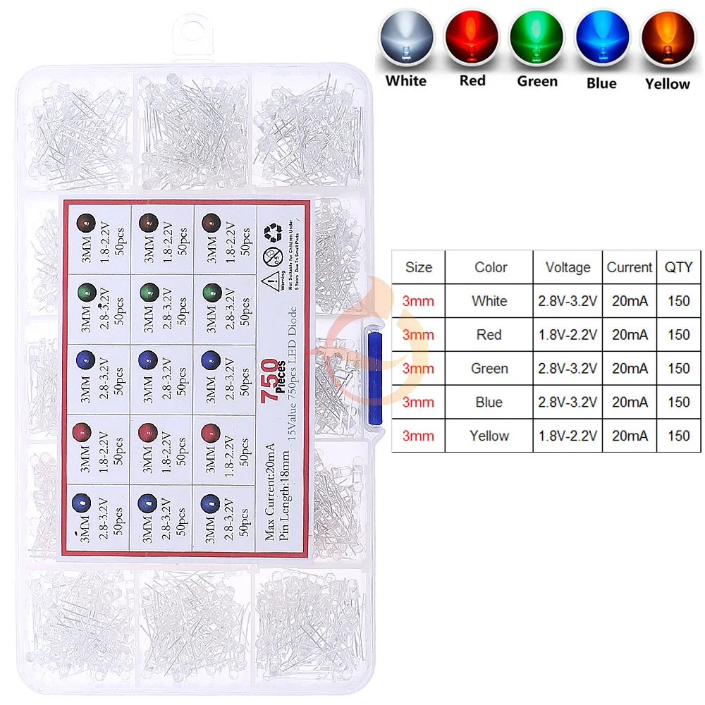 3mm 5mm 10mm LED 발광 다이오드 믹스 키트 RGB 따뜻한 흰색 녹색 빨간색 파란색 노란색 오렌지 핑크 보라색 밀짚 모자 LED 피라냐