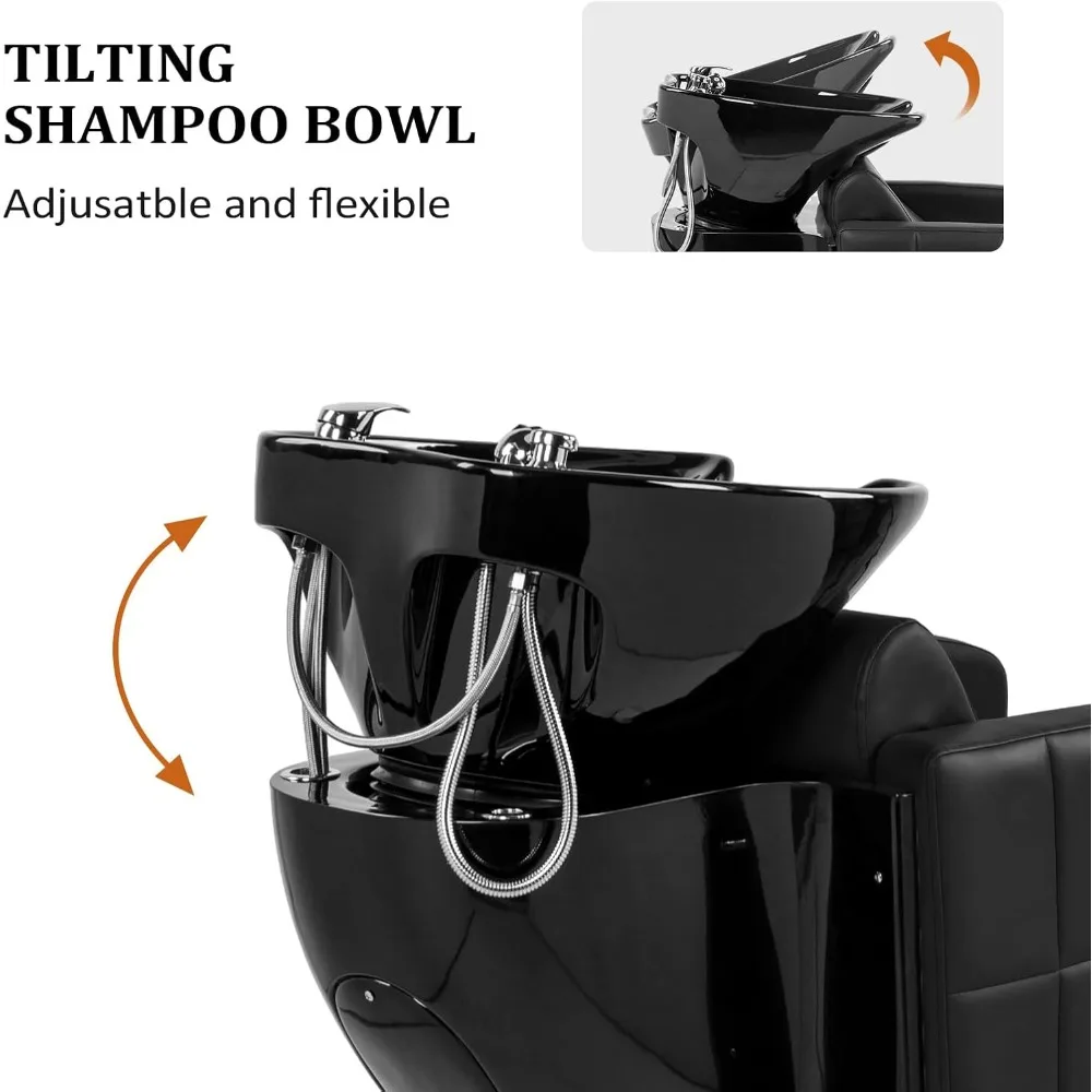 Salon Shampoo Bowl and Chair, Shampoo Chair Extra Wide Seat & Porcelain Hair Washing Sink, Unit Beauty Spa Barbershop