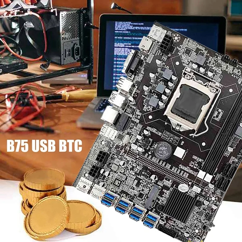 latest motherboard for pc B75 BTC Mining Motherboard With Random CPU+Fan+8G DDR3 RAM+Thermal Grease 8 USB3.0 PCIE1X Slot LGA1155 SATA3.0 ETH Miner best budget gaming pc motherboard