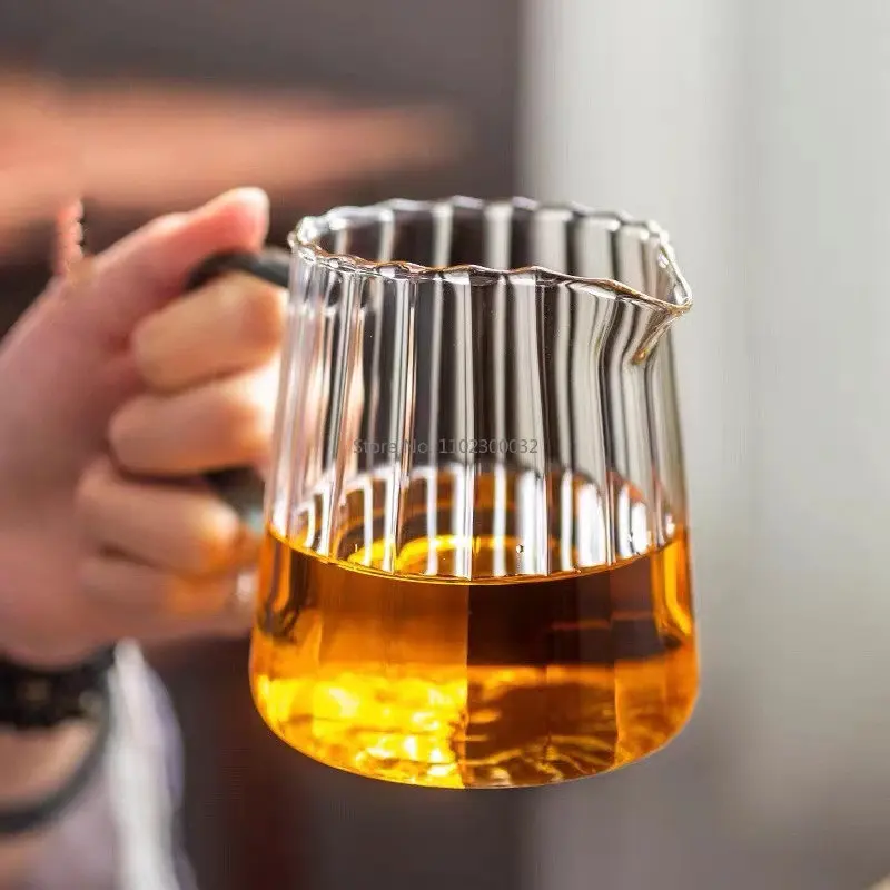 Stripe Heat-resistant High Borosilicate Glass Teahouse Tea Set Accessories Chahai Milk Glass Pitcher Coffee Pot 150/410/575ml glass pitcher