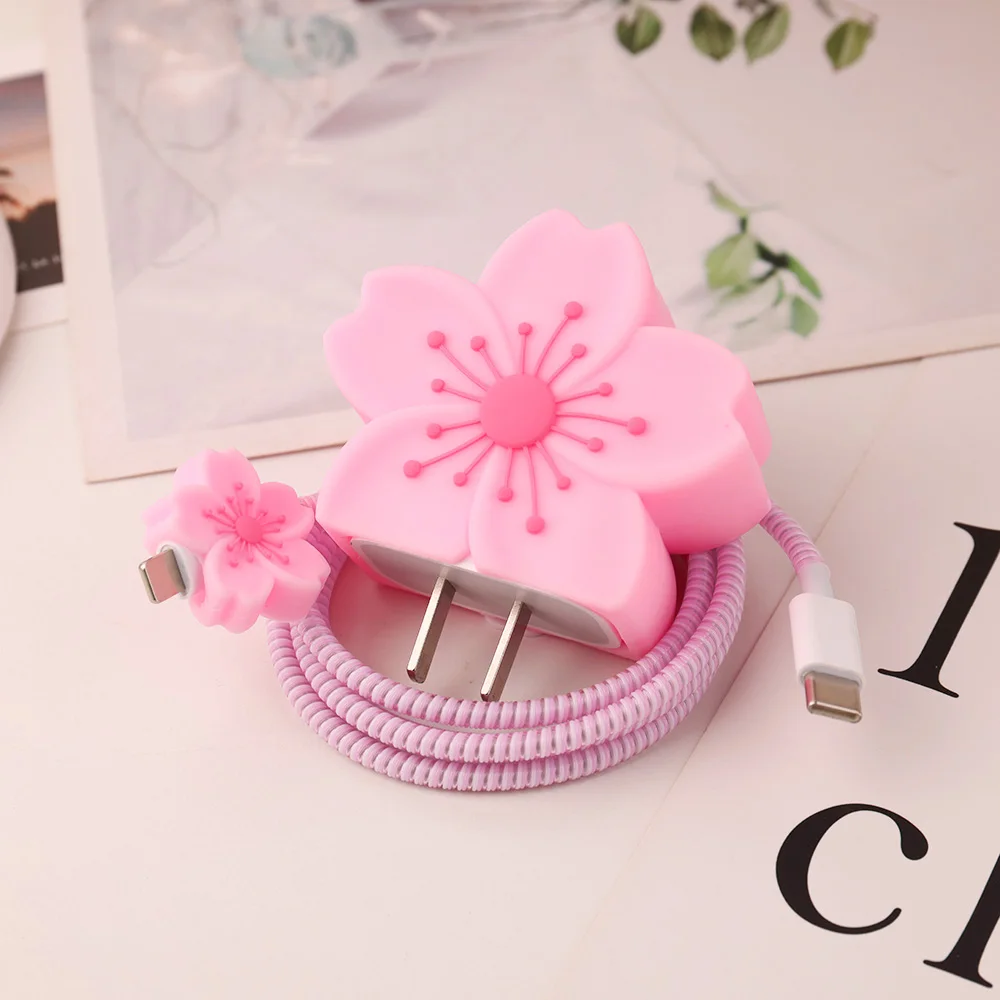 Purple Charger Petal: Cherry Blossom Fast Charging Cable with Protective Case and Winder Organizer
