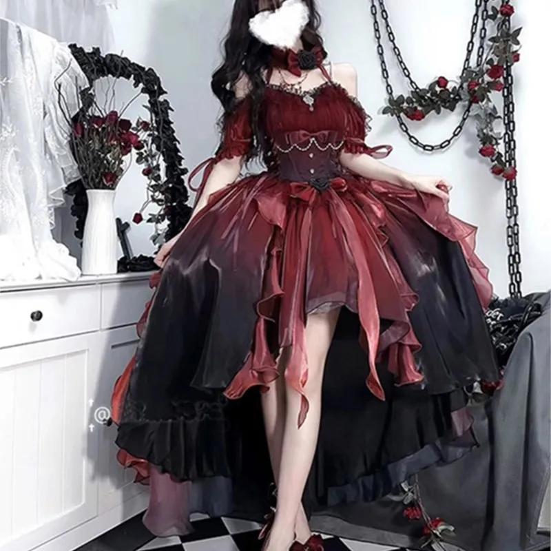 

Red Flower Wedding Dress Women's Heavy Industry Trailing Pettiskirt