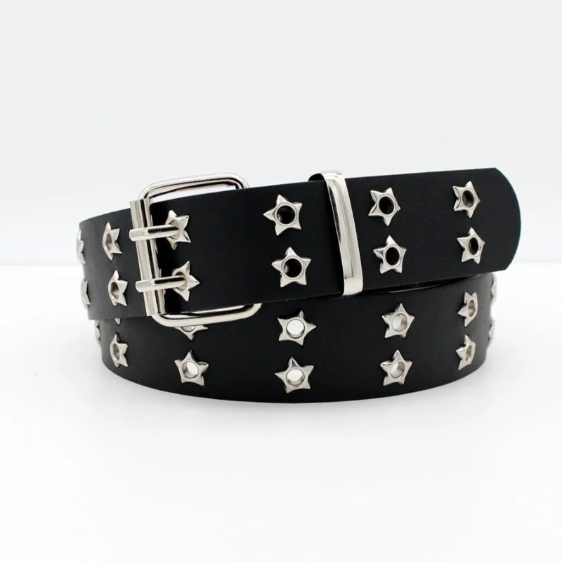 Korean Style Hollow Out Punk Belt | Women's  Fashion Star Eyelet  Decor Hip-Hop Double-Row  Waistband  for Casual  Wear