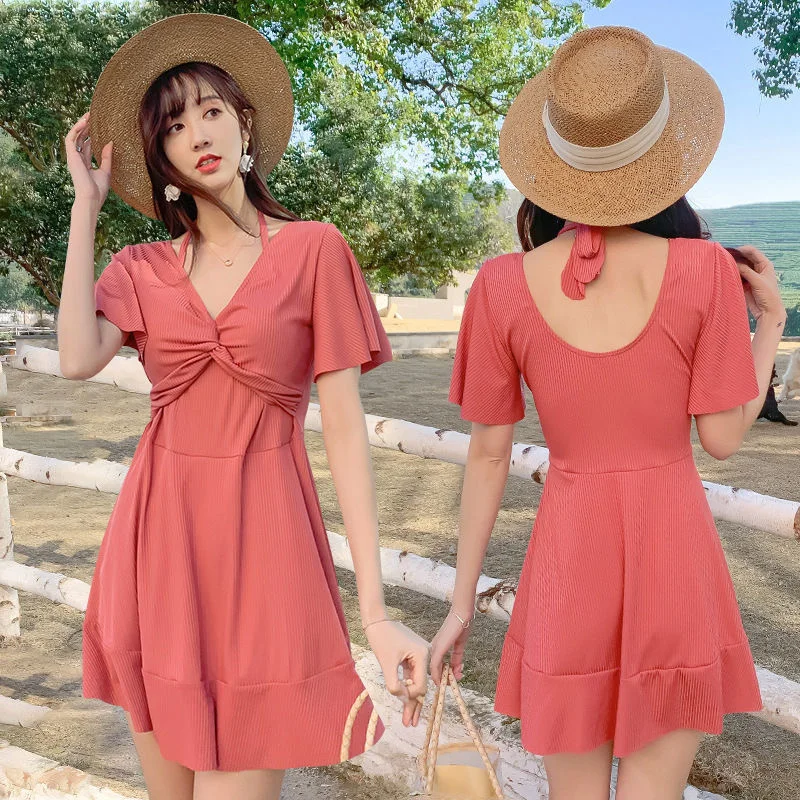 One-piece Swimsuit Women's Hot Spring Bathing Suit Swimsuit Women's Professional Conservative Belly Cover Slimming New Swimwear