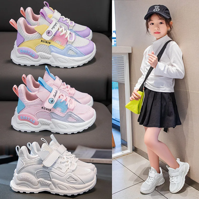 

Kids Spring Sneakers Girls School Casual Shoes Outdoor Breathable Running Shoes Light Soft Tenis Pink Non-slip Children Shoes