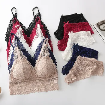 Women's Lace Bra and Panty Set Deep V Scalloped Edge Bow Detail 2 Piece 2026