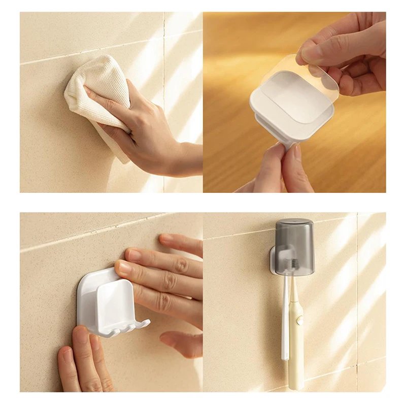 Toothbrush Storage Rack Wall-mounted Toothbrush Holder ABS Material Non-perforated Portable Bathroom Rinse Toothpaste Cup Holder