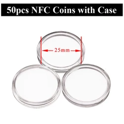 NFC Ntag215 Coin Tags - RFID Ultralight Labels (25mm, 50/30pcs) (50Coins with Case)
