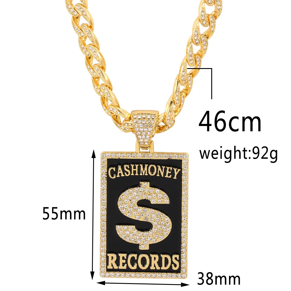 Goth Dollar Sign Cash Money Records Iced Out Pendant Necklace Cuban Chain Hip Hop Jewlery Street Rapper Boyfriend Gift 5