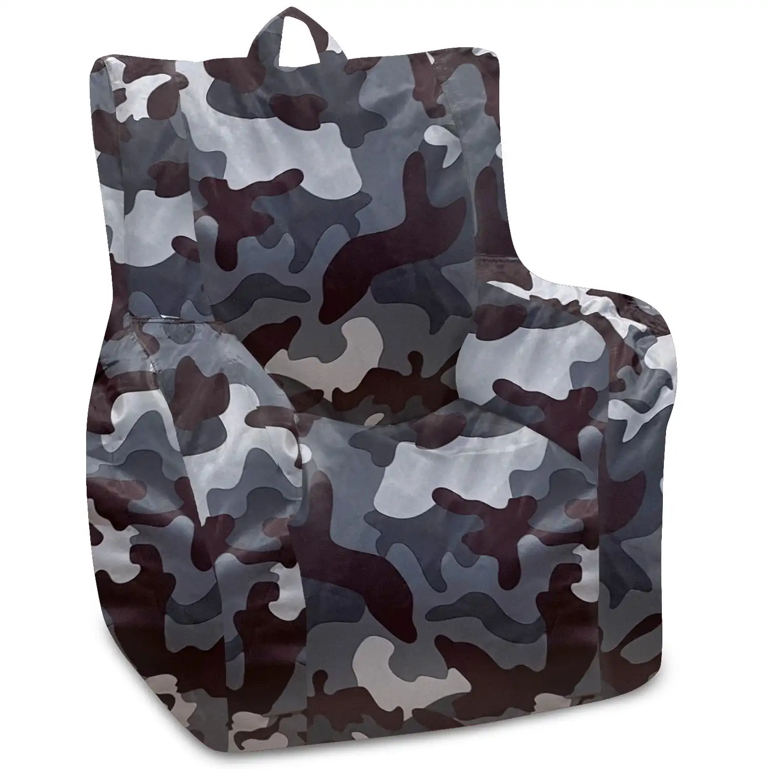 

Round Bean Bag Chair, Nylon Pasadena Chair for Living Room Lazy Floor Sofa Fluffy Couch with Filling - Camo Black Gray