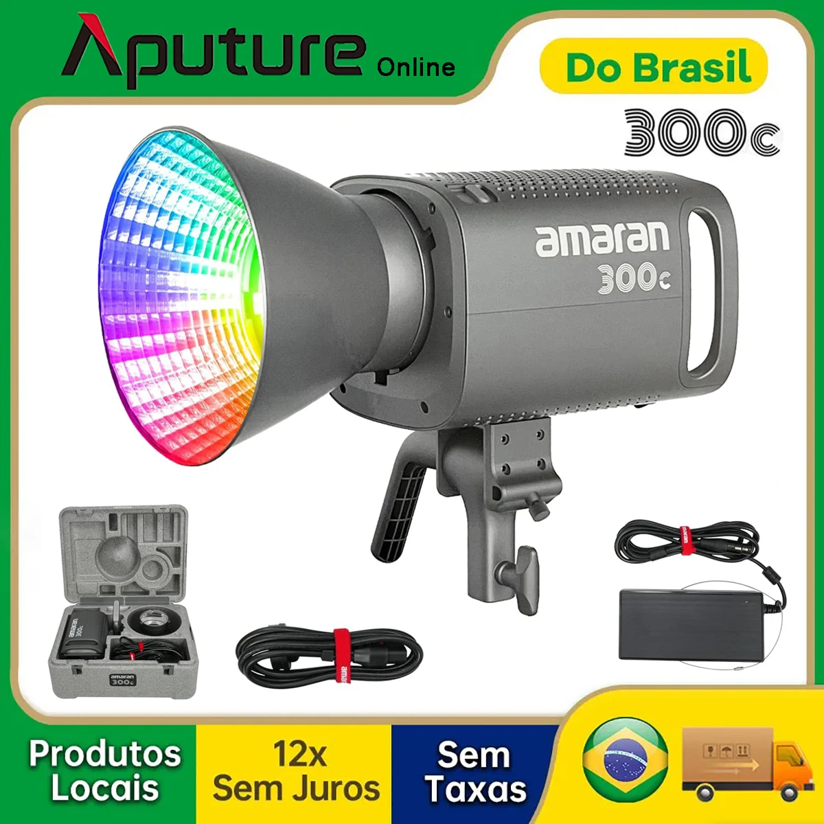 Projecteur LED Aputure Amaran 300C - 300W RGBWW, CCT 2500K-7500K, Monture Bowens, Contrôle APP