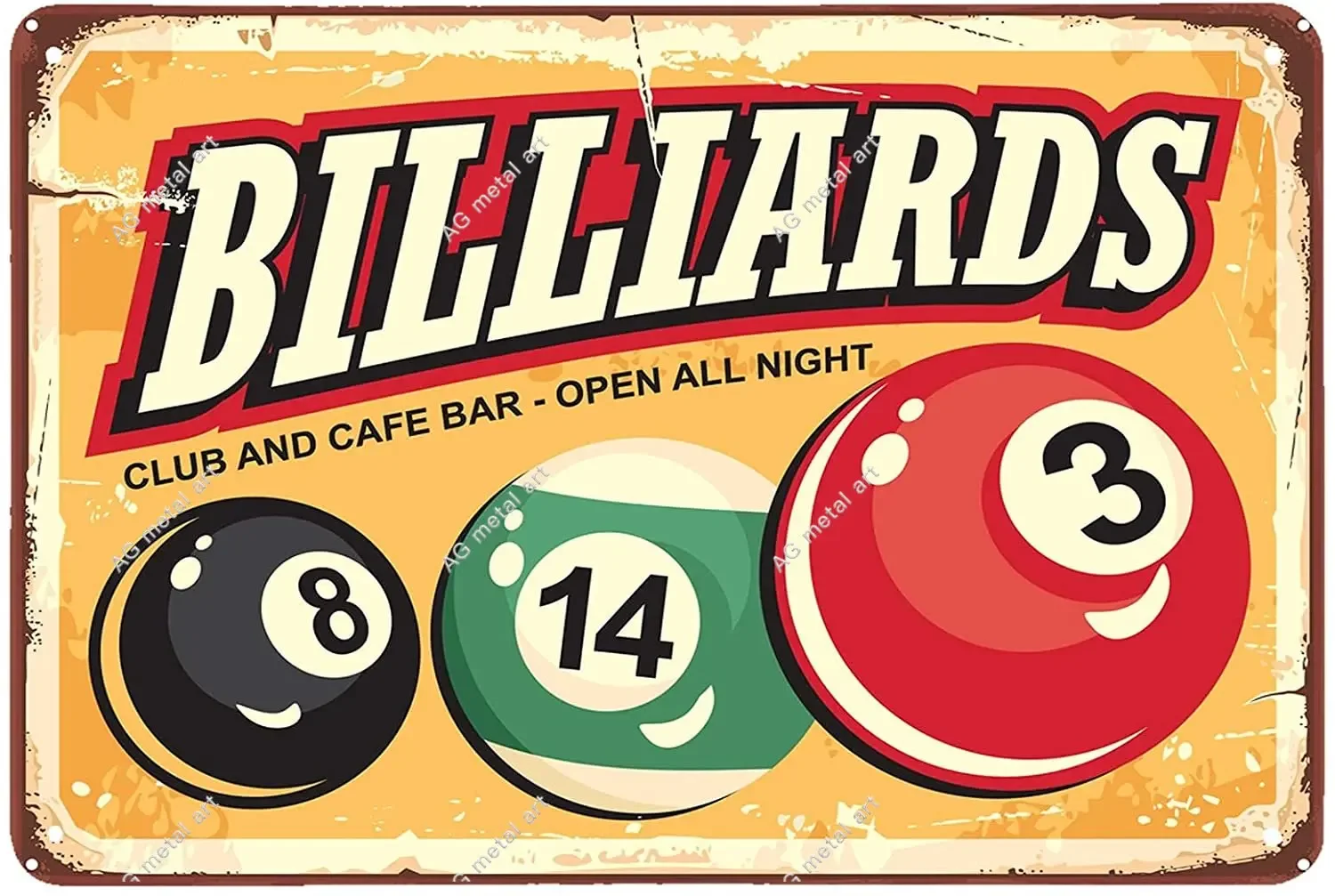 

Billiards Poker Club Vintage Metal Sign Pool Billiards Balls Poster Tin Sign Home Family Gift Funny Metal Signs Wall Decor 12x8