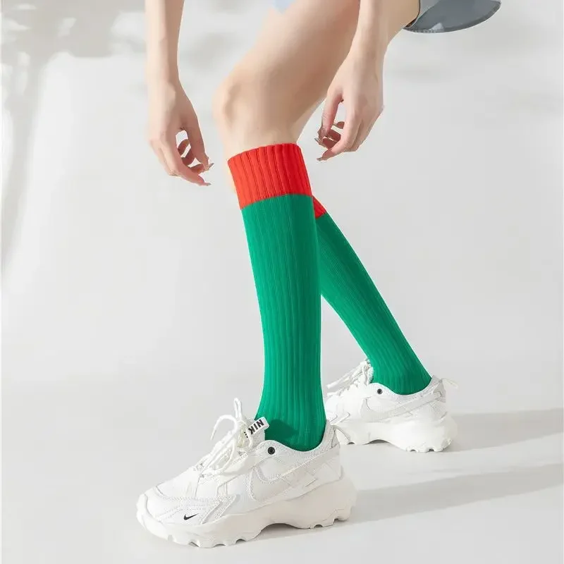 Girl's Color Matching Sports Pressure Socks Contrast Leg Socks Fitness Jump Rope Yoga Women's Dopamine Long Tube