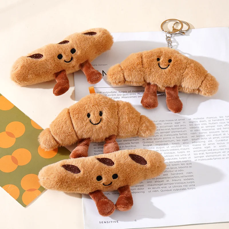 Adorable Cartoon Croissant Plush Keychain – Cute Gift Pendant and Bag Charm