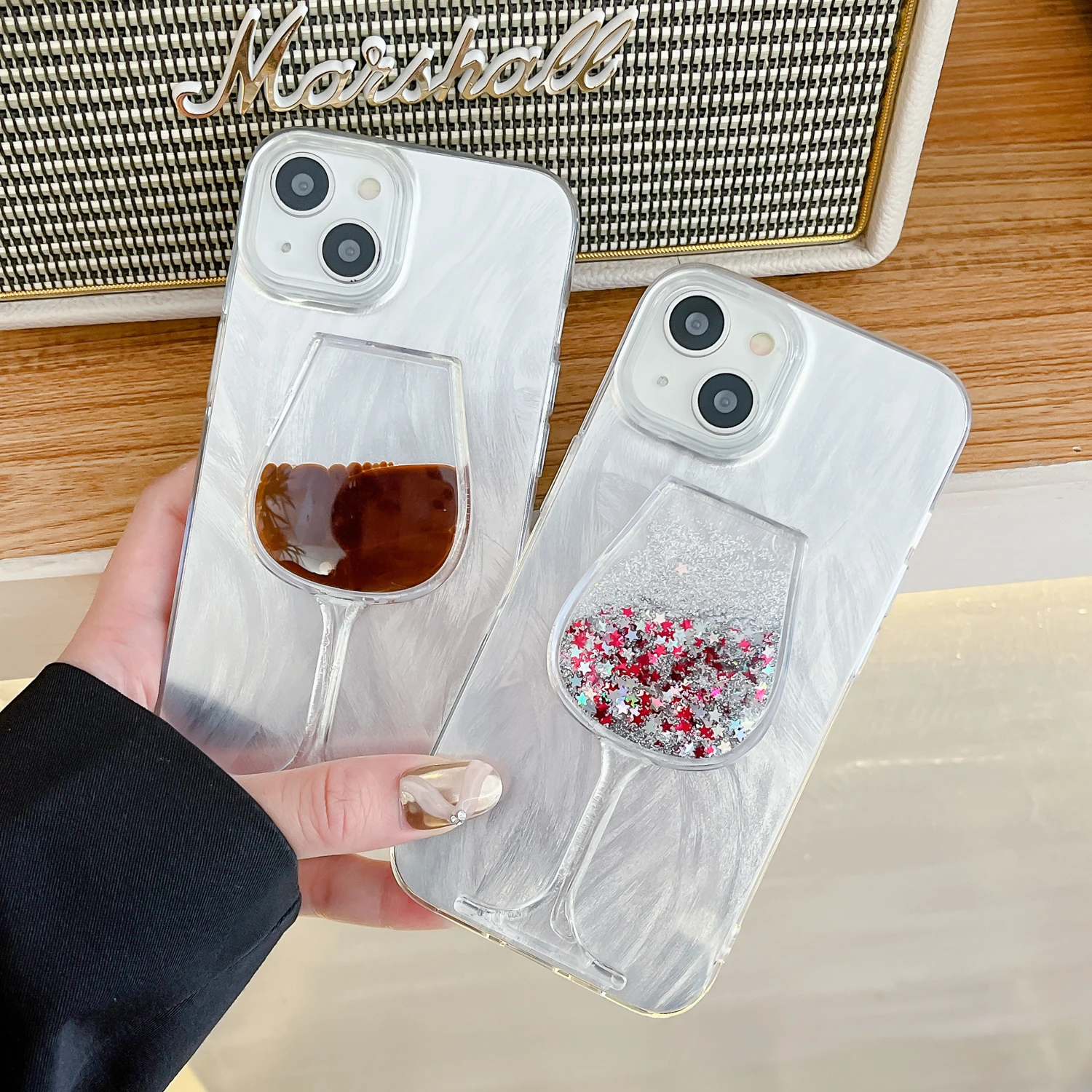 Cheers Glitter Wine Glass Gradual Laser Lines Hard Phone Case