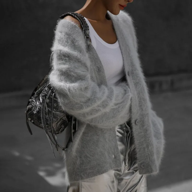Knitted Cardigan Women V Nekc Loose Long Sleeve Casual Sweater Female 2025 Autumn Winter New Fashion Cardigans Ladies
