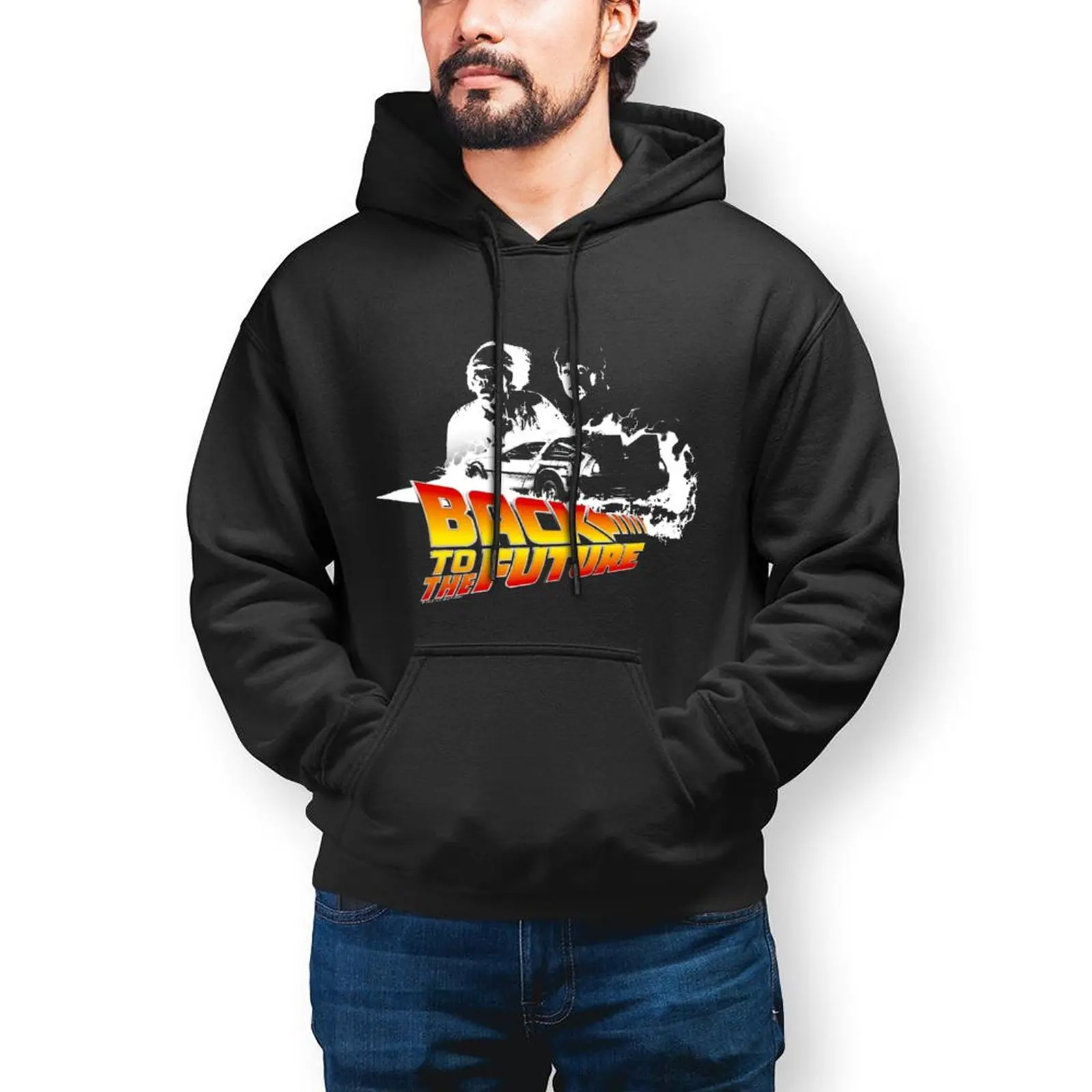 

Back to The Future Casual Hoodies Man DeLorean Fire Tracks Cool Pullover Hoodie Autumn Fashion Design Sweatshirts Oversized Top