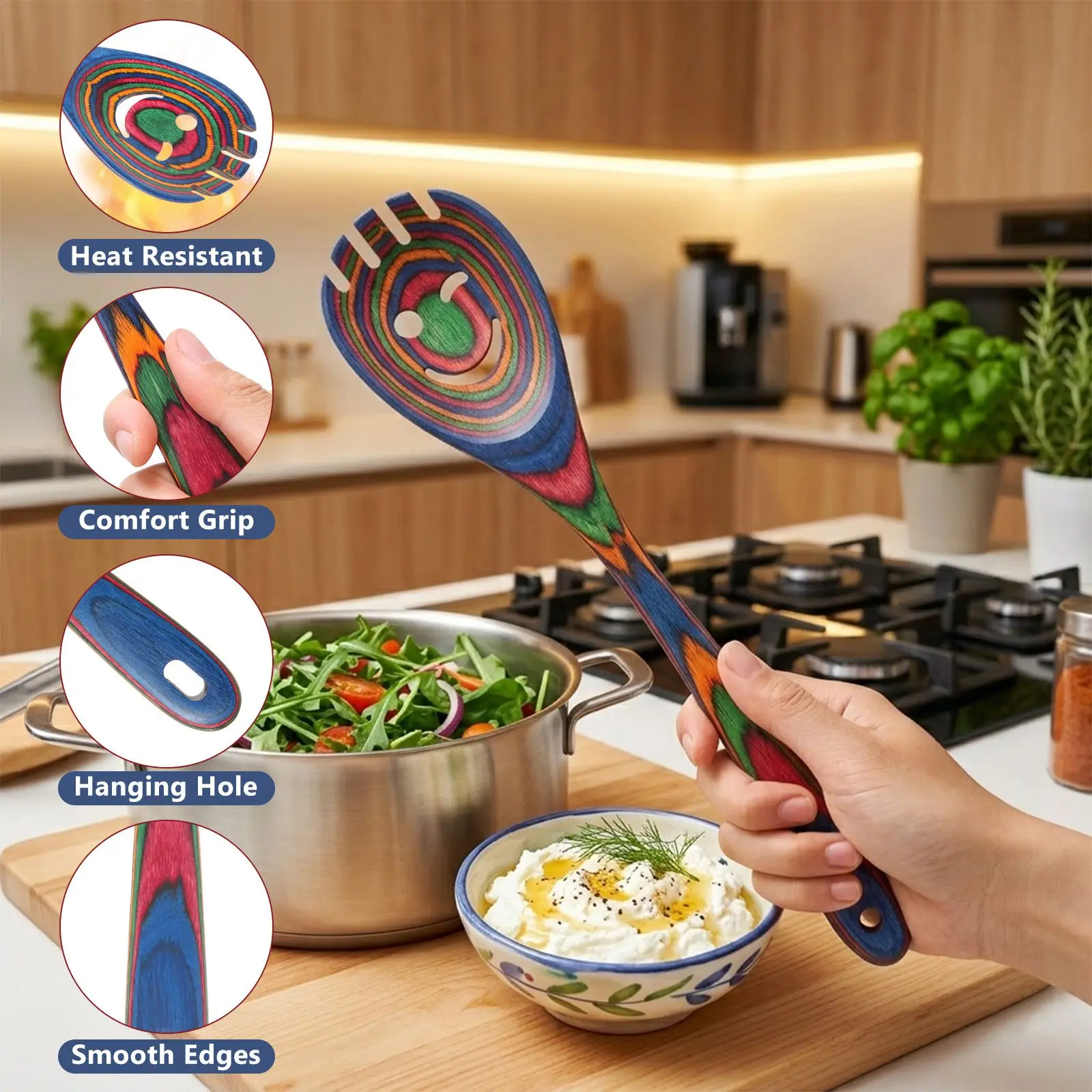 6-Piece Colorful Pakkawood Cooking Spoon Set 3
