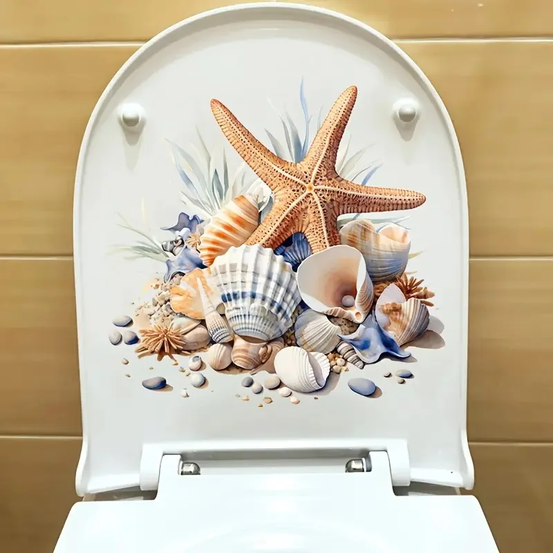 Blue Shell Starfish Home Toilet Cover Sticker Creative Bathroom Sticker Waterproof Reusable PVC for Bathroom Decor vinyl stickers,toilet stickers,toilet wall stickers,toilet seat stickers