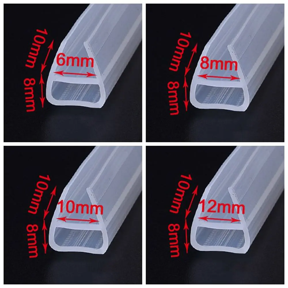 Door Seal Strip 1M 6-12mm F U h Shape Glass Door Sealing Strips Silicone Rubber Window Glass Seal Strip Bath Screen Door Weatherstrip