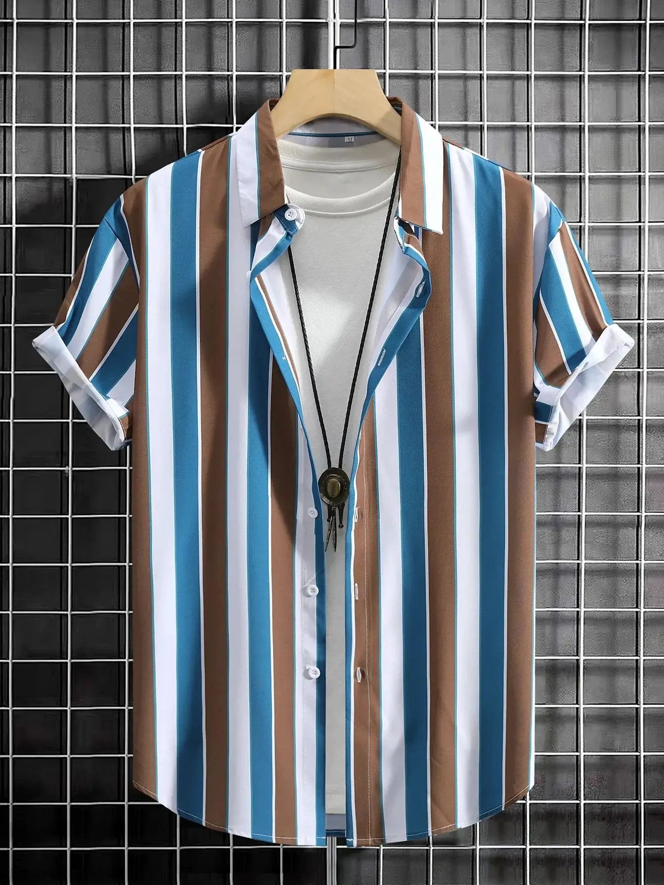 Summer Fashion Men's Casual Short Sleeve Shirts Men's Commuting Daily Wear Striped Printed Tops Extra Large Size S-5XL 3