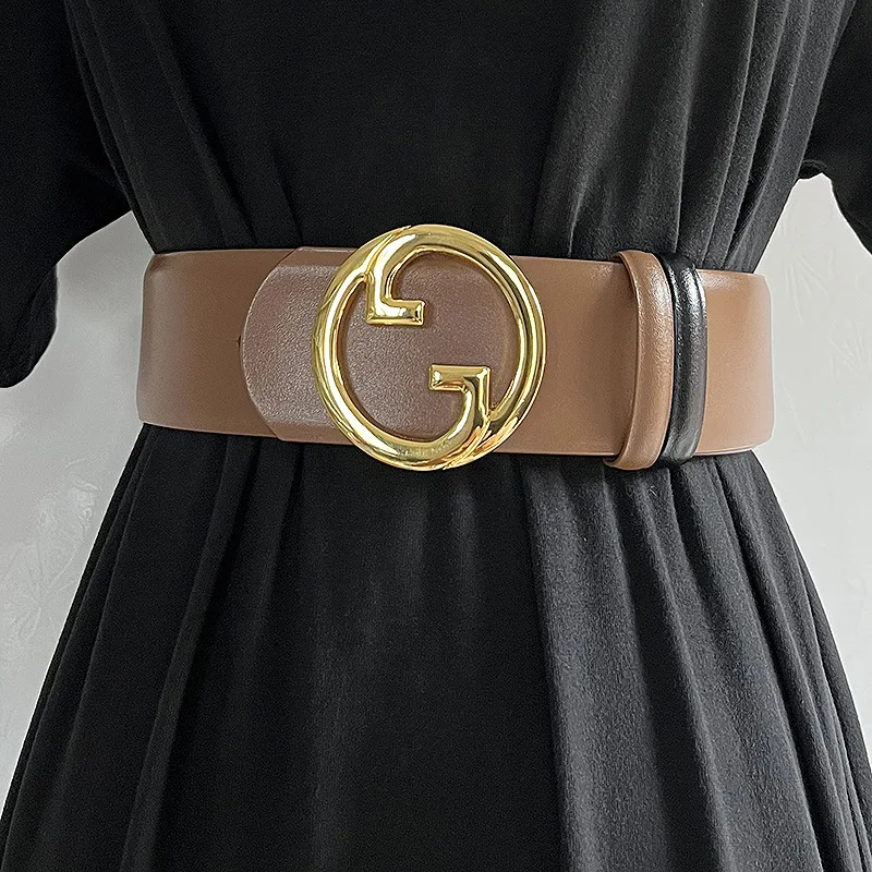 European Style Letter Buckle Belt Women\'s Decorative Coat Wide Dress Belt Waistband Closure Suit Elastic Corset Belt Waist Belt