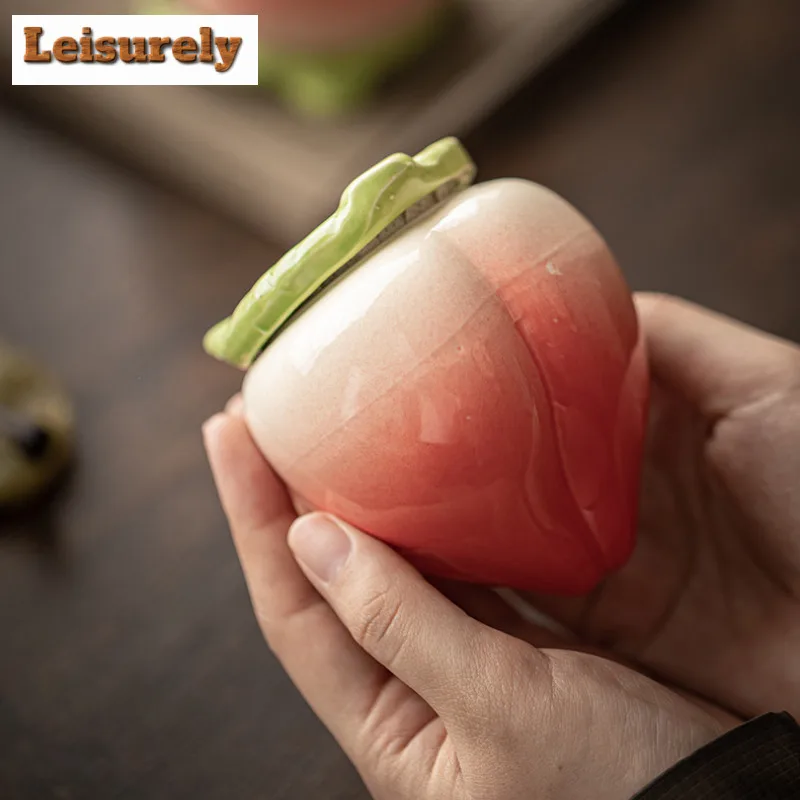 Longevity Peach Tea Box Organizer Moisture-proof Antique Storage Tank Containers Tea Caddy Cafes Accessories Decoration Supplies