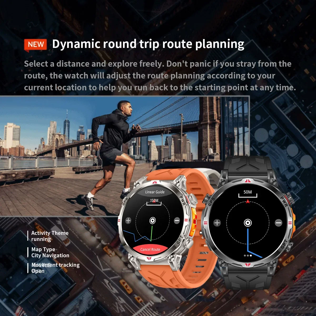Smartwatch GPS con Bussola, Monitoraggio Frequenza Cardiaca e Ossigeno nel Sangue, Fitness Tracker Impermeabile per Sport, Chiamate Bluetooth - immagine 6