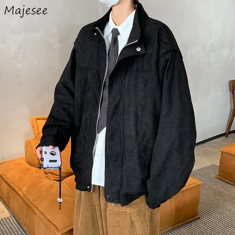 

Jackets Men Retro Outwear Autumn All-match Couple Oversize New Korean Loose Simple Daily Pure Color Stand Collar Cazadora Hombre