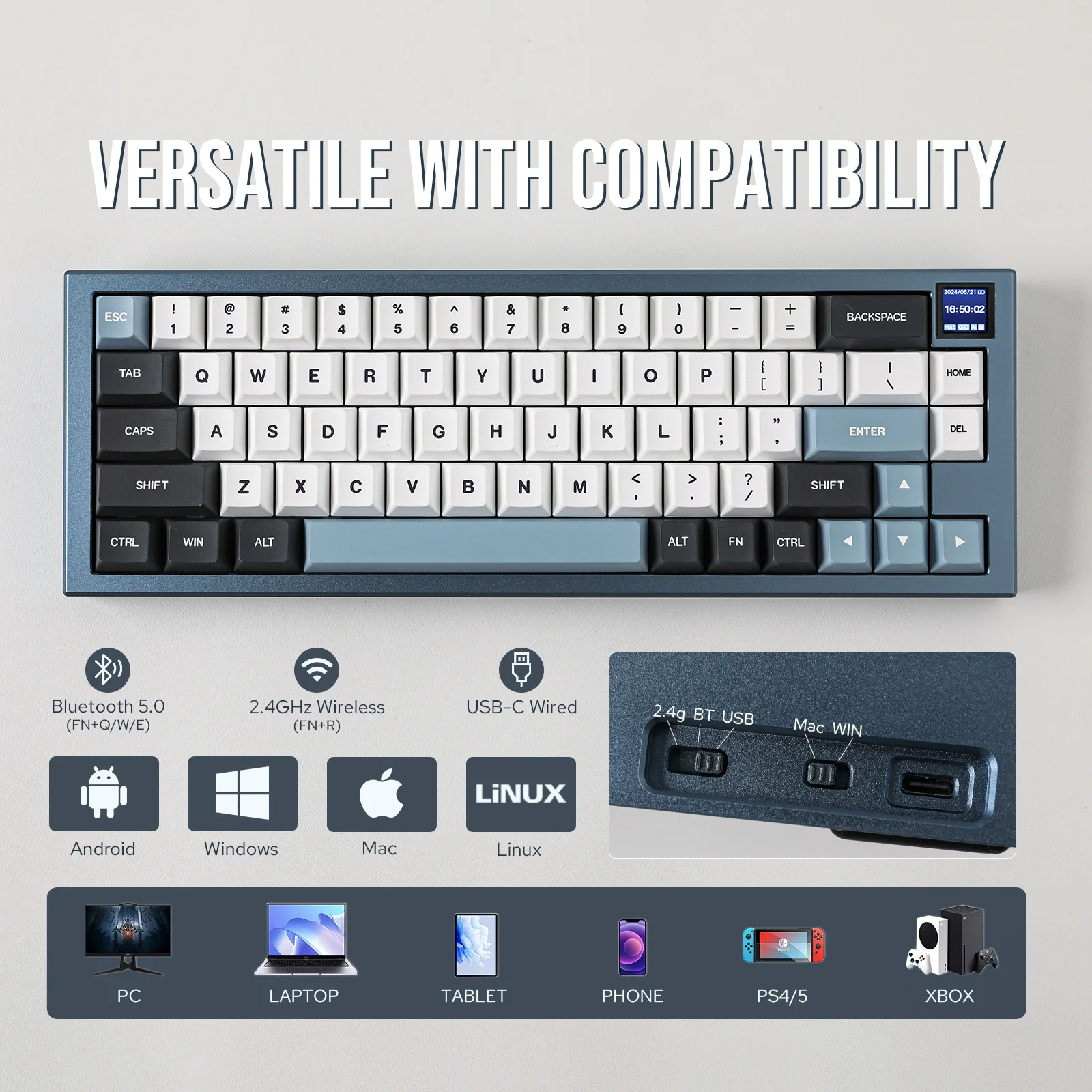 EPOMAKER エポメーカー MS68 メカニカルキーボード ブラック EPOMAKER MS68 Wireless Gaming Keyboard with 0.85” Screen