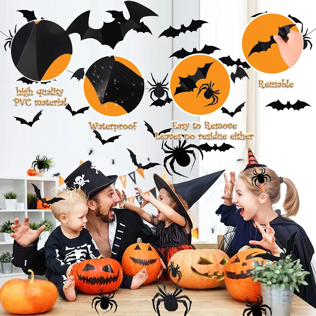 Halloween Decoration 3d Cool Black Bat Halloween Party Diy Bar Room Decoration Party Horror Props Wall Sticker