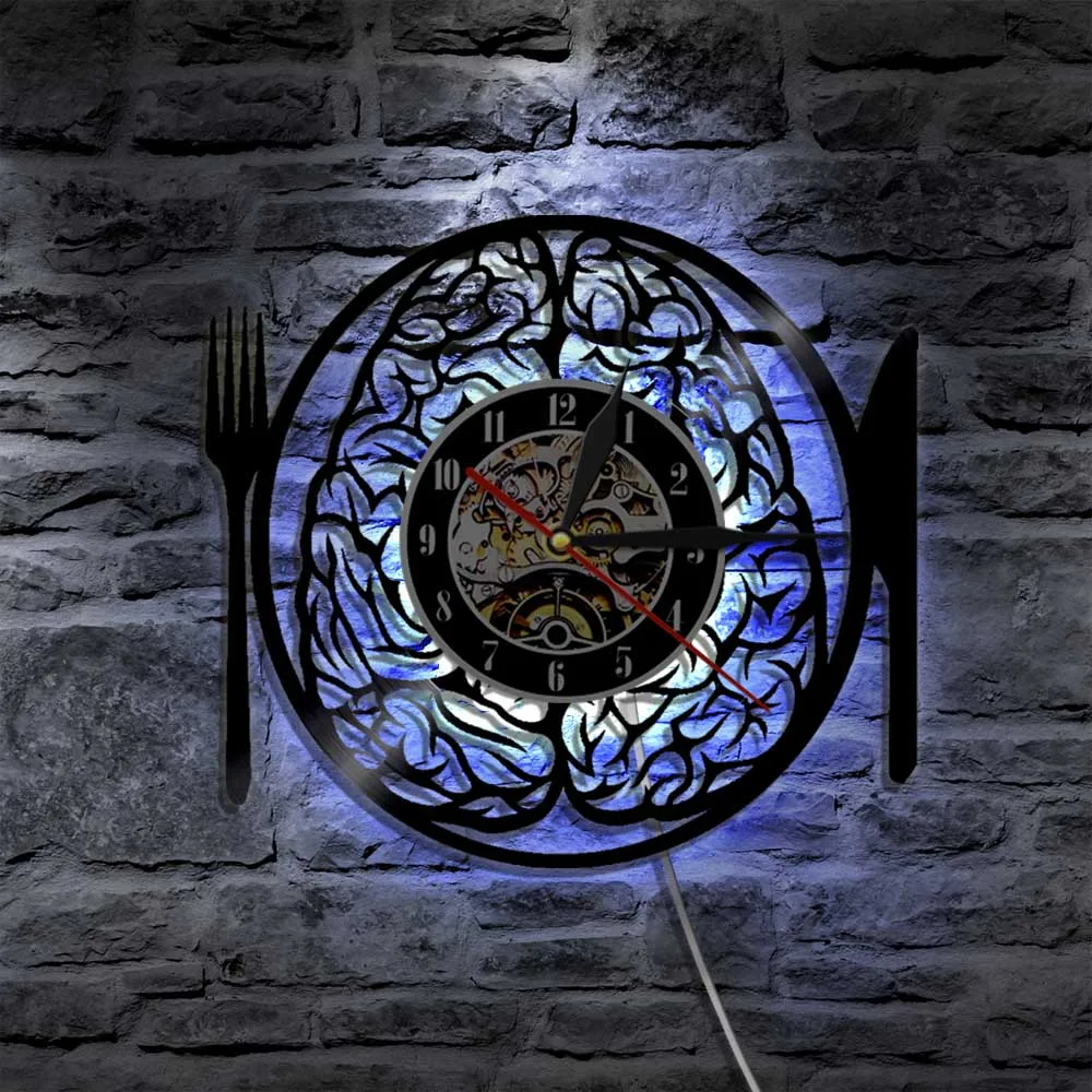 Dont Eat My Brain Wall Art Brain Con Posate Orologio Da Parete Neuron Anatomic Brain Vinyl Record Orologio Da Parete Neuroscience Infermiera Regalo