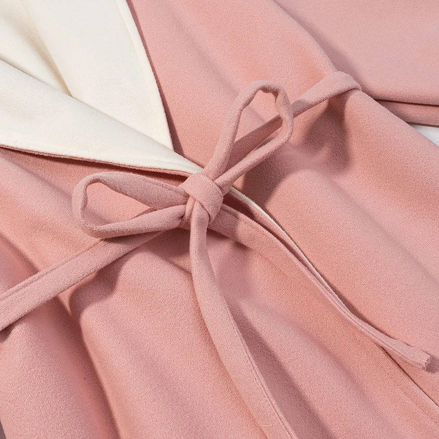 HH Damen Frühlingsmode Vielseitiger Mantel mit Revers, Schnürung und Langen Ärmeln im Süßen Stil, Locker Geschnitten, Bequem und Warm – Detail 8